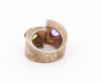 925 Sterling Silver Vintage Ring Dark Tone Amethyst & Peridot  SZ 6  RG32229