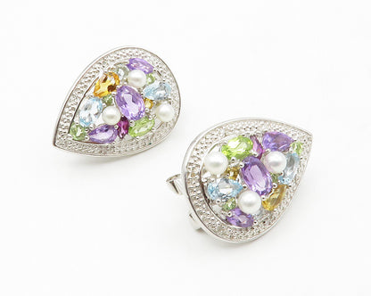 925 Sterling Silver Genuine Diamonds Pearls & Multi Stone Earrings EG6946