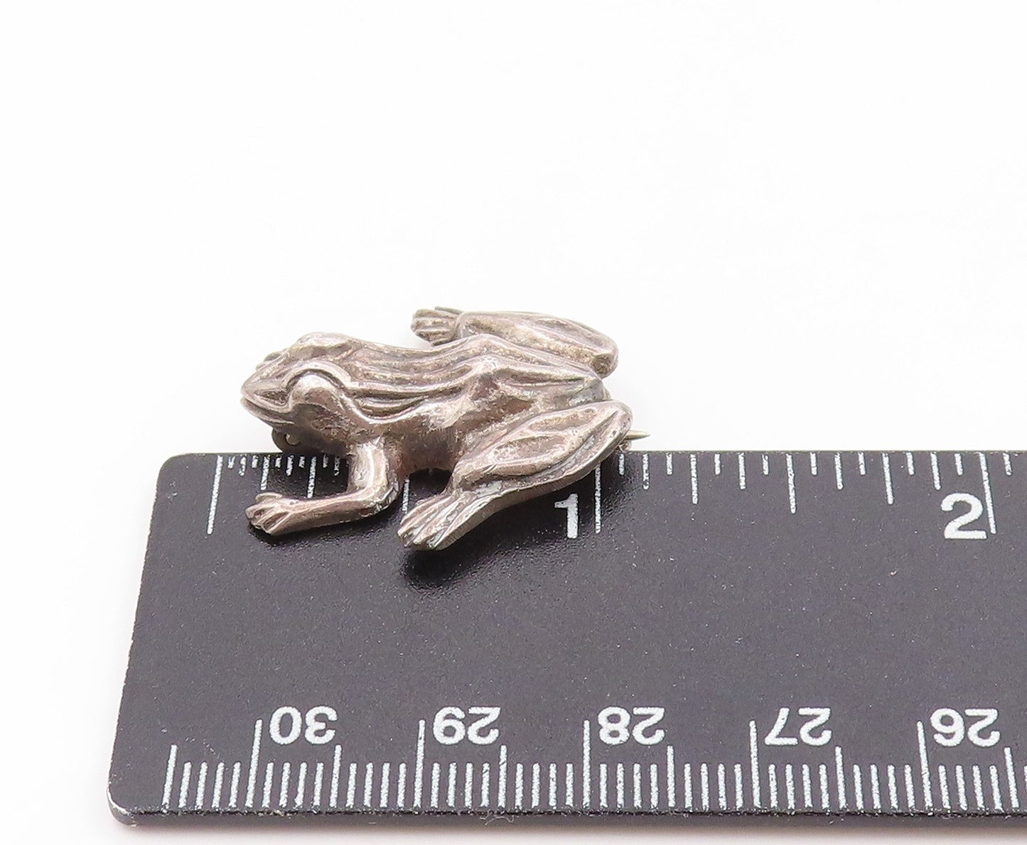 925 Sterling Silver Vintage Brooch Pin Etched Good Luck Leaping Frog  BP12265