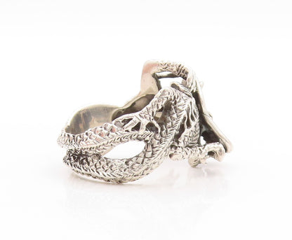 925 Sterling Silver Vintage Ring Dark Tone Large Chinese Dragon  Sz 5  RG32856