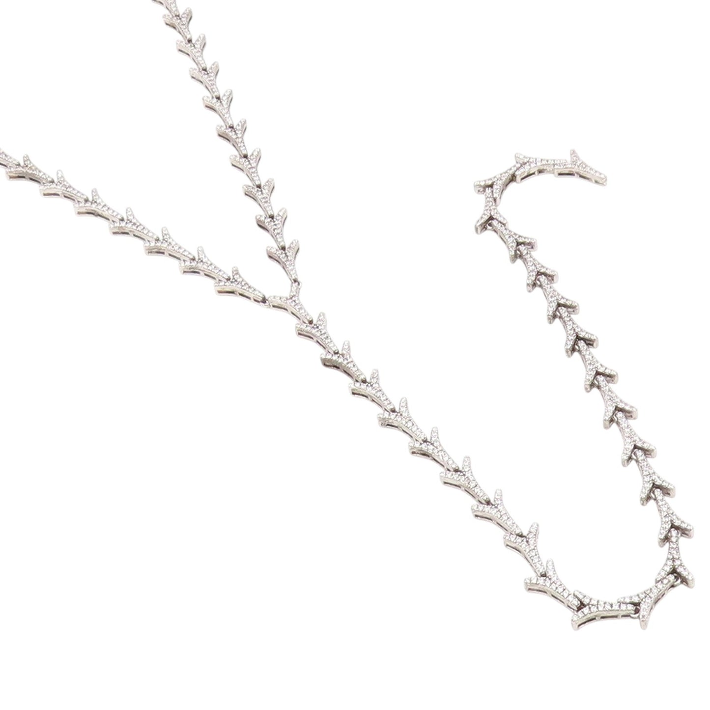 925 Sterling Silver Vintage Necklace CZ Classic Interlocking V Link Chain NE4916