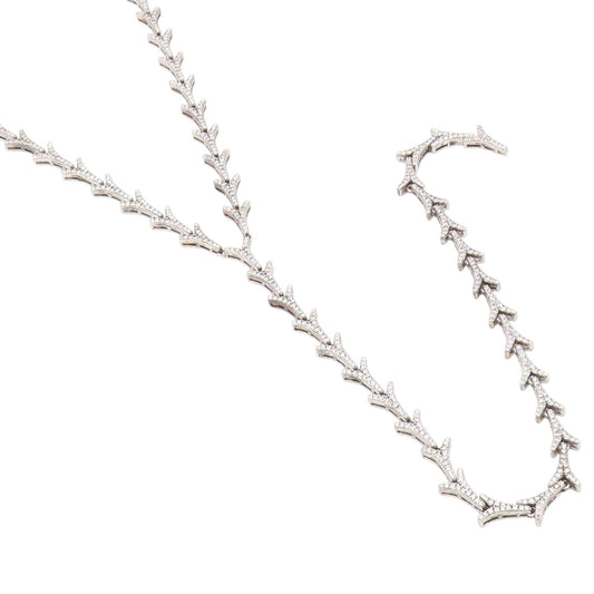 925 Sterling Silver Vintage Necklace CZ Classic Interlocking V Link Chain NE4916