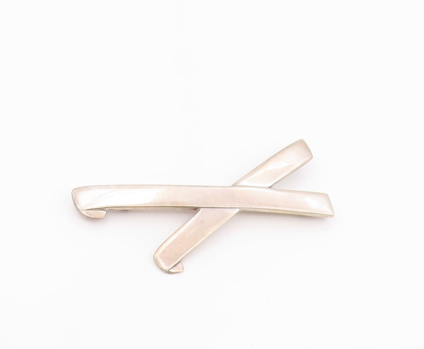TIFFANY & CO 925 Silver Vintage Smooth Crossed Design Brooch Pin  BP4536