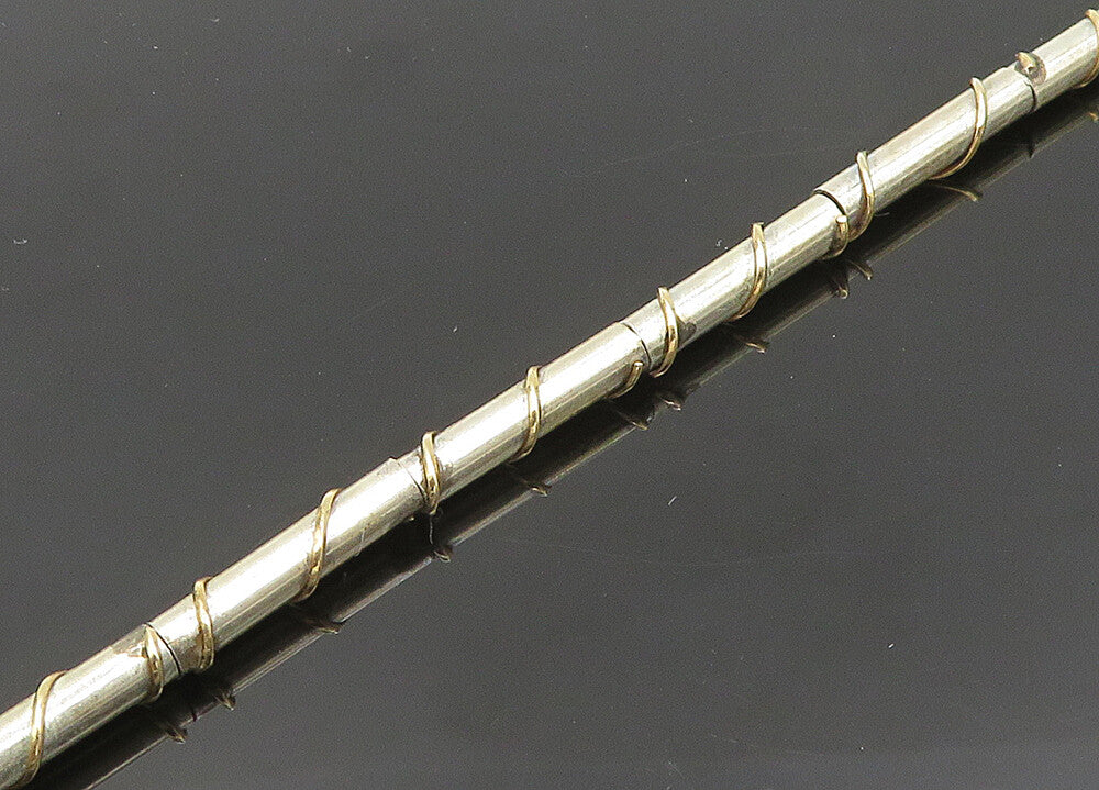 925 Sterling Silver & 14K GOLD  Vintage Wrapped Bar Link Chain Necklace NE3343