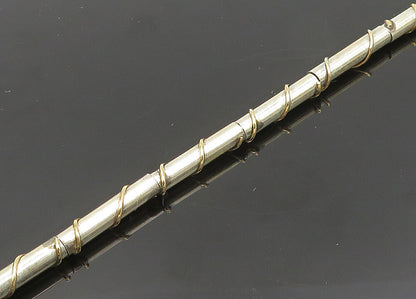 925 Sterling Silver & 14K GOLD  Vintage Wrapped Bar Link Chain Necklace NE3343