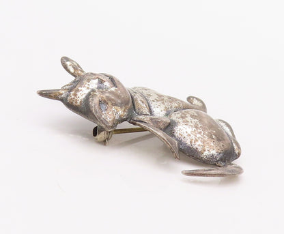 925 Sterling Silver Vintage Brooch Pin Antique Happy Playful Cat  BP11181