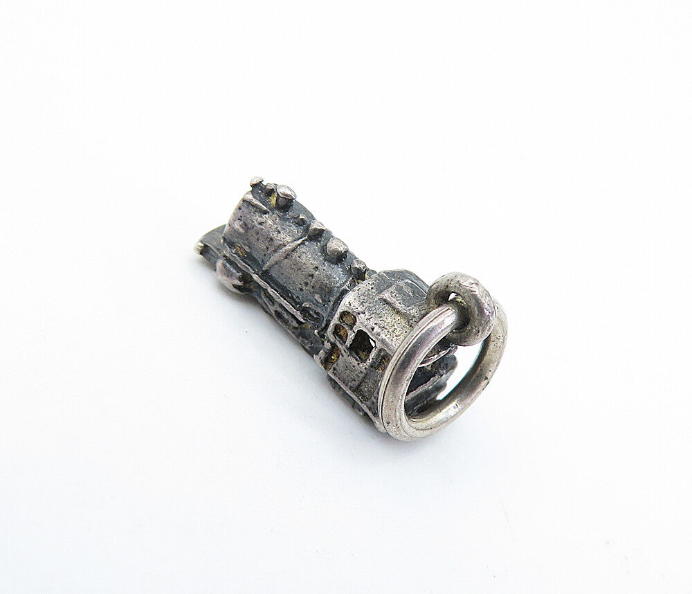 925 Sterling Silver  Vintage Petite Oxidized Stream Train Motif Pendant PT4922