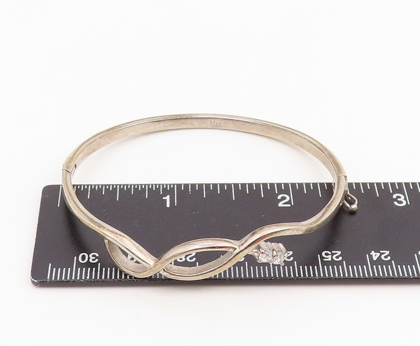 925 Sterling Silver Vintage Bracelet CZ Minimalist Infinity Wavy Bangle  BT11875