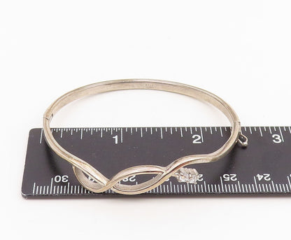 925 Sterling Silver Vintage Bracelet CZ Minimalist Infinity Wavy Bangle  BT11875