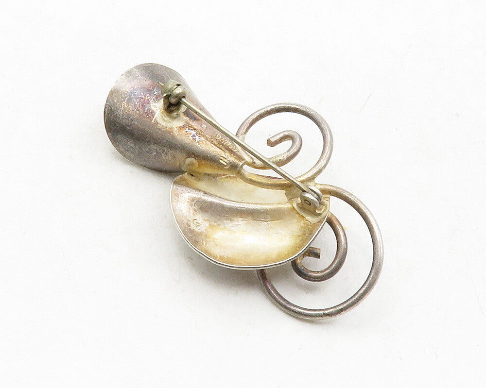 925 Sterling Silver  Vintage Dark Tone Sculpted Flower Swirl Brooch Pin BP4757