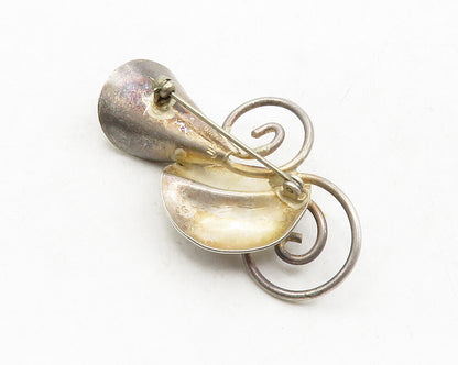 925 Sterling Silver  Vintage Dark Tone Sculpted Flower Swirl Brooch Pin BP4757