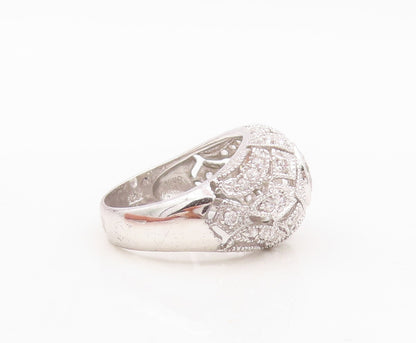 925 Sterling Silver Vintage Ring Designer Carved CZ Inlay Dome  Sz 7  RG30442