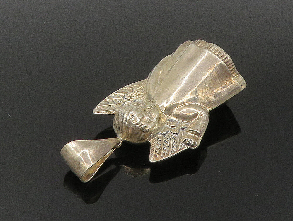 925 Sterling Silver  Vintage Shiny Hollow Angel Motif Pendant  PT19900