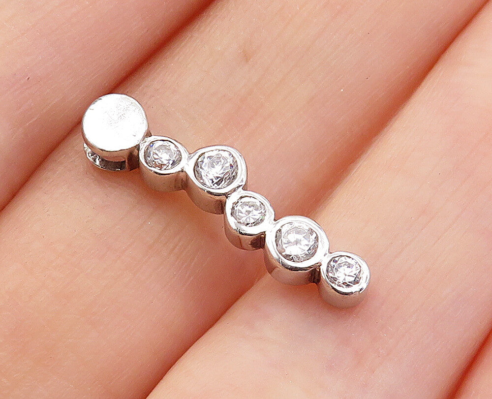 925 Sterling Silver  Shiny Petite Cubic Zirconia Vertical Drop Pendant  PT4749
