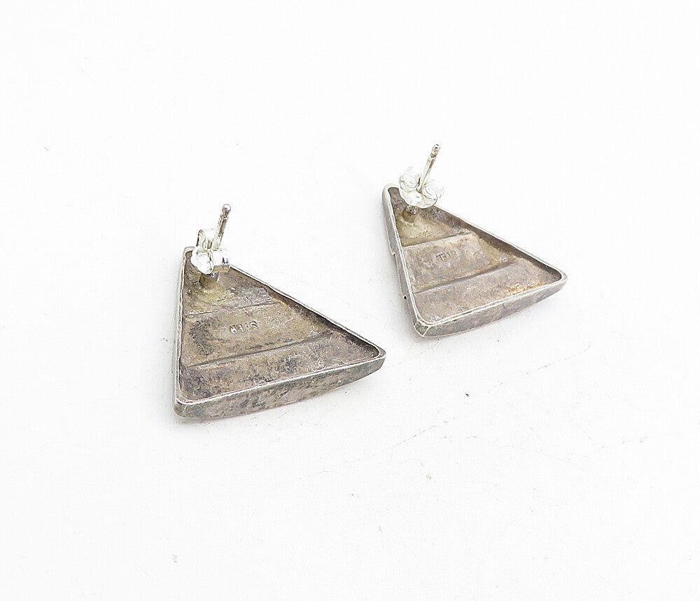 925 Sterling Silver  Vintage Dark Tone Pyramid Shaped Drop Earrings  EG4360