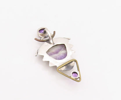 925 Sterling Silver Vintage Pendant Modernist Agate & Amethyst Locket  PT25860