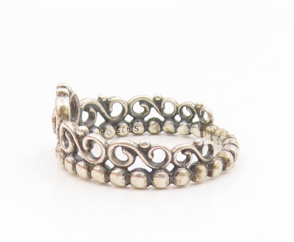 925 Sterling Silver Vintage Ring PANDORA CZ Princess Heart Crown  Sz 7  RG35139