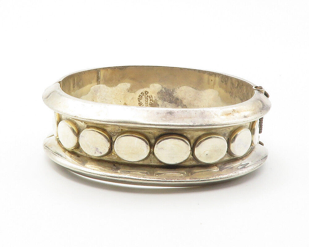 MEXICO 925 Sterling Silver  Vintage Oval Pattern Hinge Bangle Bracelet  BT5459