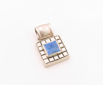 925 Sterling Silver  Vintage Lapis Lazuli Square Pattern Pendant  PT19185