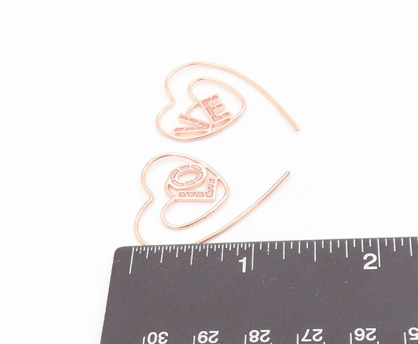 925 Sterling Silver Vintage Earrings Rose Gold Plated Love Heart Strings EG13763