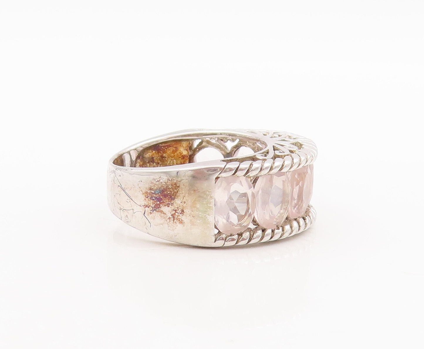 925 Sterling Silver Vintage Ring Oval Cut Topaz Swirly Carved  Sz 8  RG29856