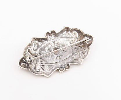 925 Sterling Silver Vintage Brooch Blue Topaz Intricate Openwork Pin  BP12416
