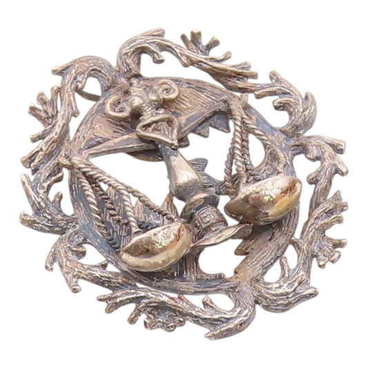 925 Silver  Vintage Antique Libra Sign Branch Wreath Zodiac Pendant  PT20369