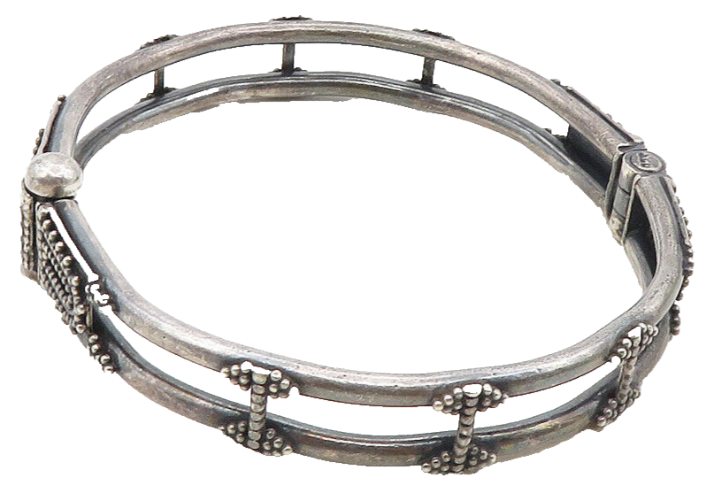 BALI 925 Sterling Silver  Vintage Oxidized Dot Pattern Bangle Bracelet  BT4295
