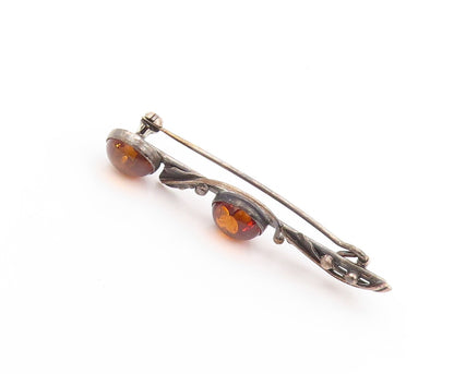 925 Sterling Silver Vintage Brooch Amber Dark Tone Floral Cutout  BP11510