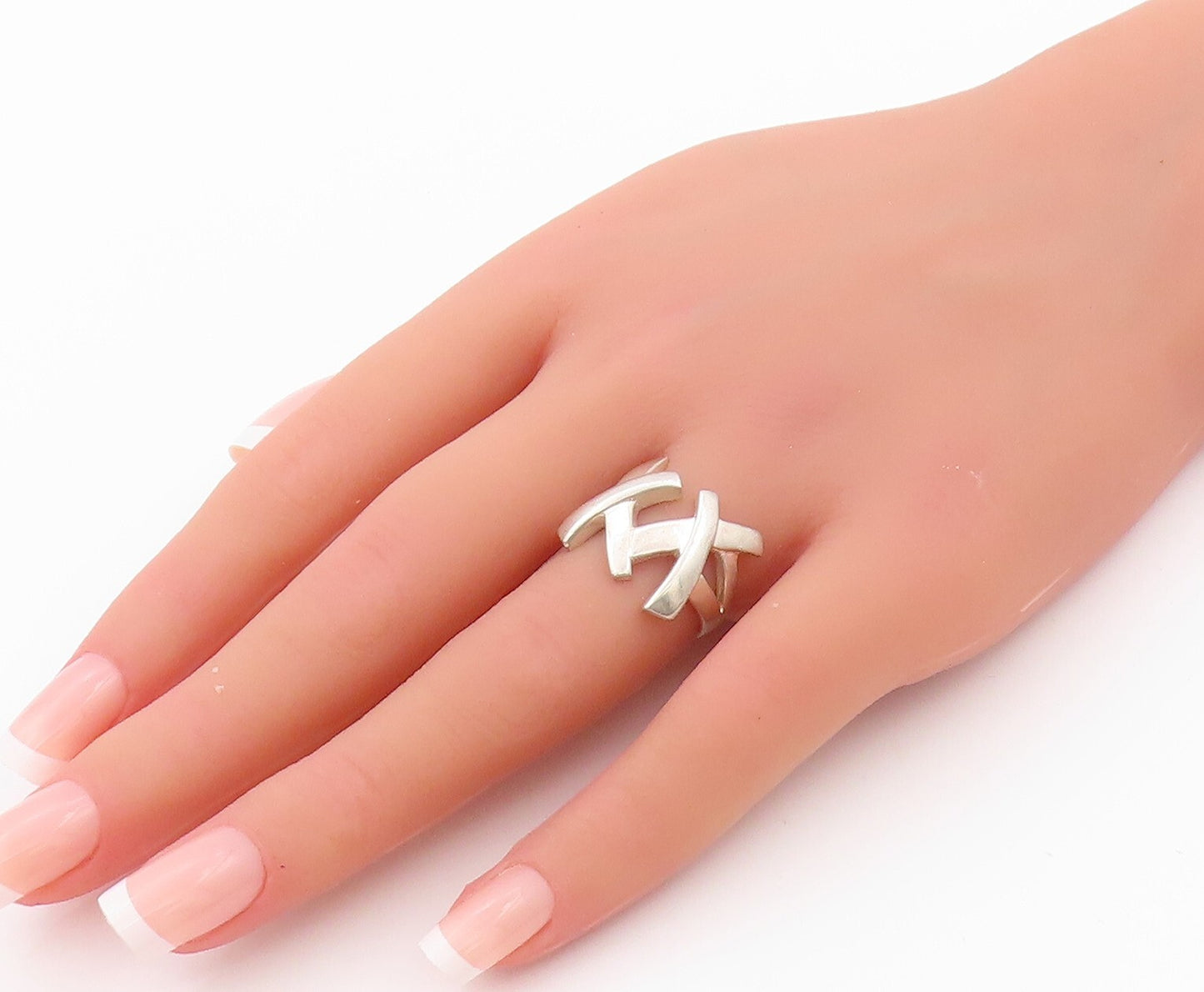 925 Sterling Silver Vintage Ring Solid Double X Cutout  Sz 6  RG32195