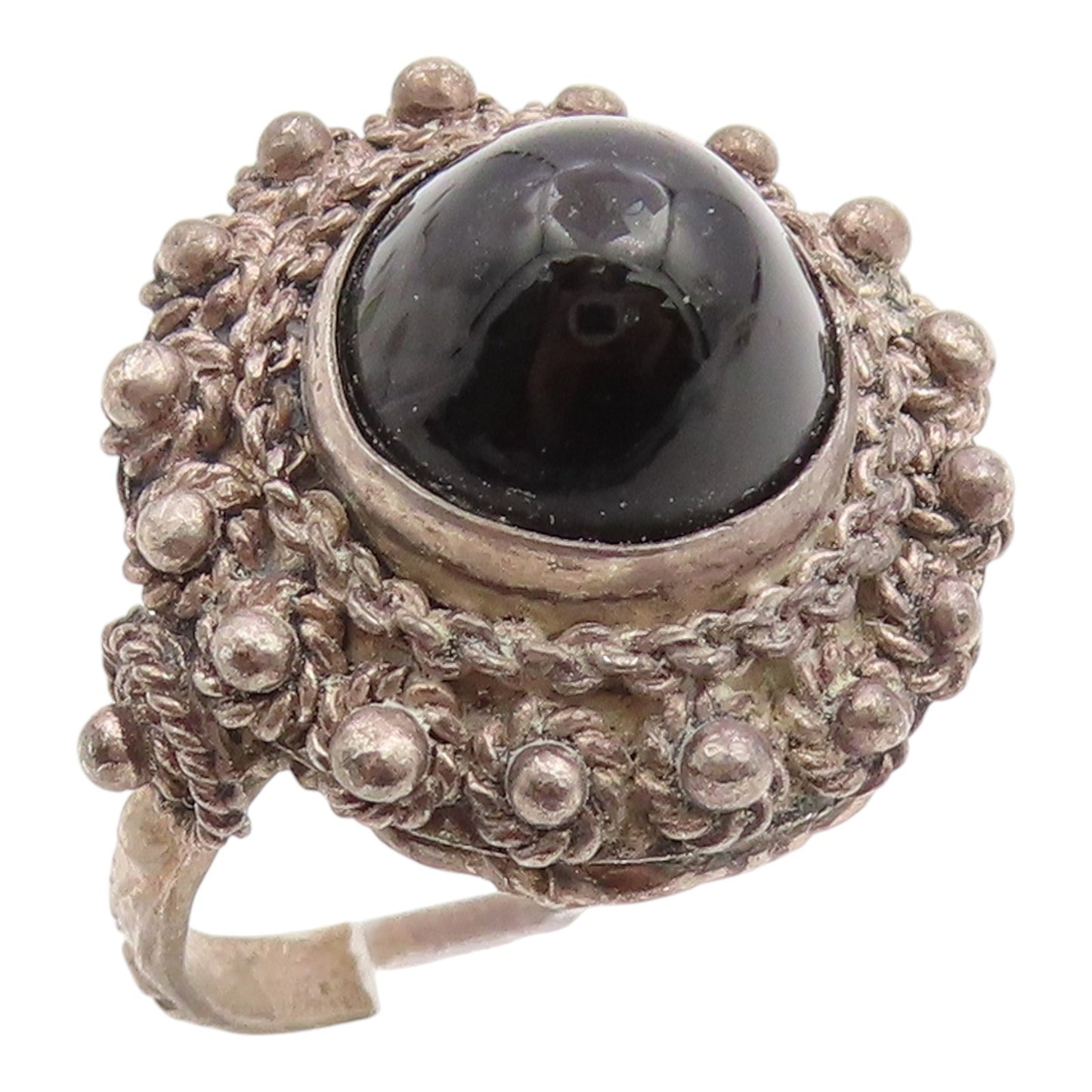 925 Sterling Silver Vintage Ring Cabochon Onyx Beaded Dome Band  Sz 6  RG35459