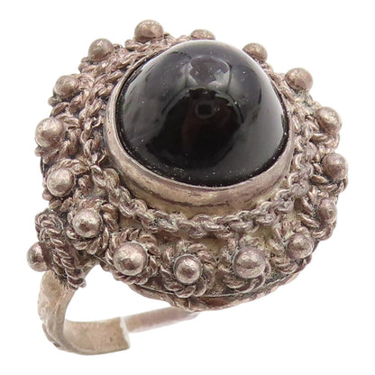 925 Sterling Silver Vintage Ring Cabochon Onyx Beaded Dome Band  Sz 6  RG35459