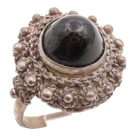925 Sterling Silver Vintage Ring Cabochon Onyx Beaded Dome Band  Sz 6  RG35459
