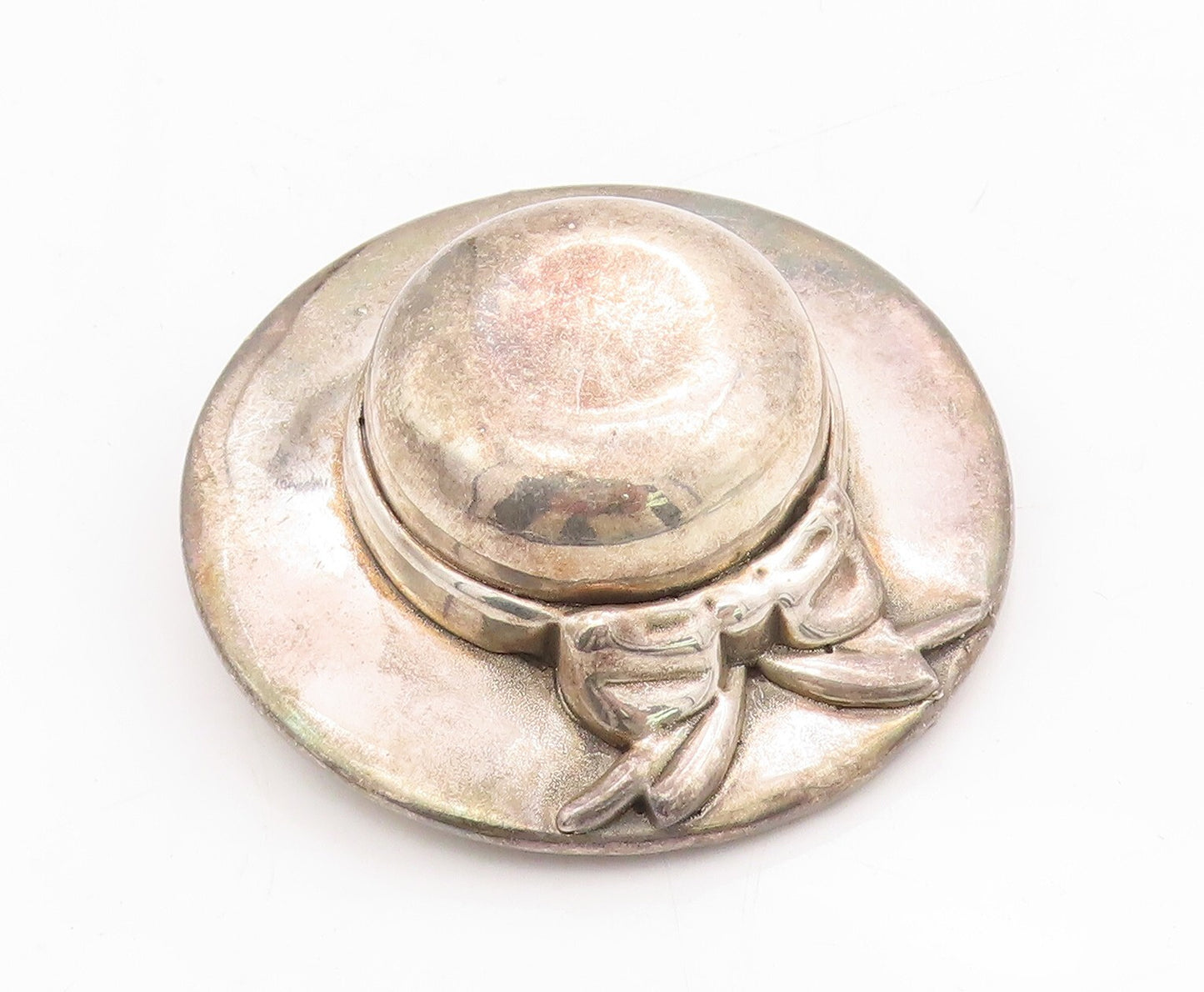 925 Sterling Silver Vintage Brooch Large Dark Tone Modernist Puffed Hat  BP11502