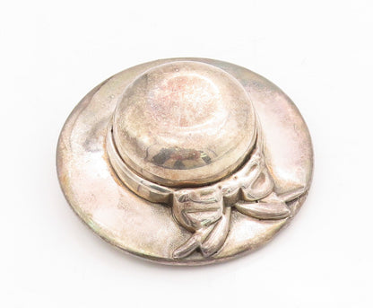 925 Sterling Silver Vintage Brooch Large Dark Tone Modernist Puffed Hat  BP11502