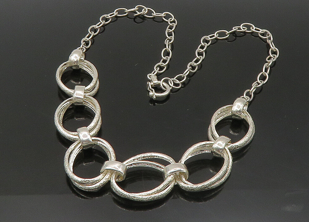 925 Sterling Silver  Vintage Shiny Open Oval Link Chain Necklace  NE3731