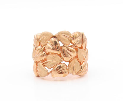 925 Sterling Silver Vintage Ring Rose Gold Plated Brutalist Leaves Sz 6  RG32915