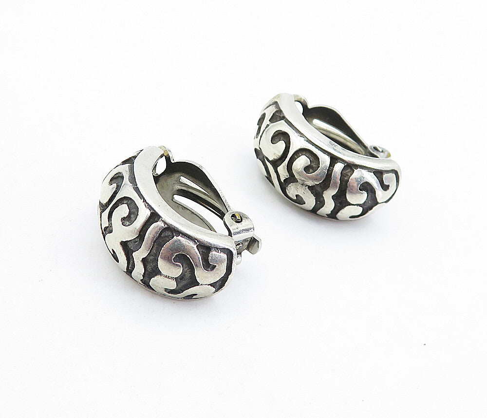 925 Sterling Silver  Vintage Oxidized Swirl Design Non Pierce Earrings  EG2841