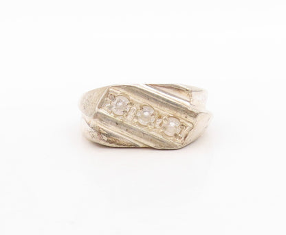 925 Sterling Silver Vintage Ring Antique CZ Band Design Carved  Sz 11  RG31681