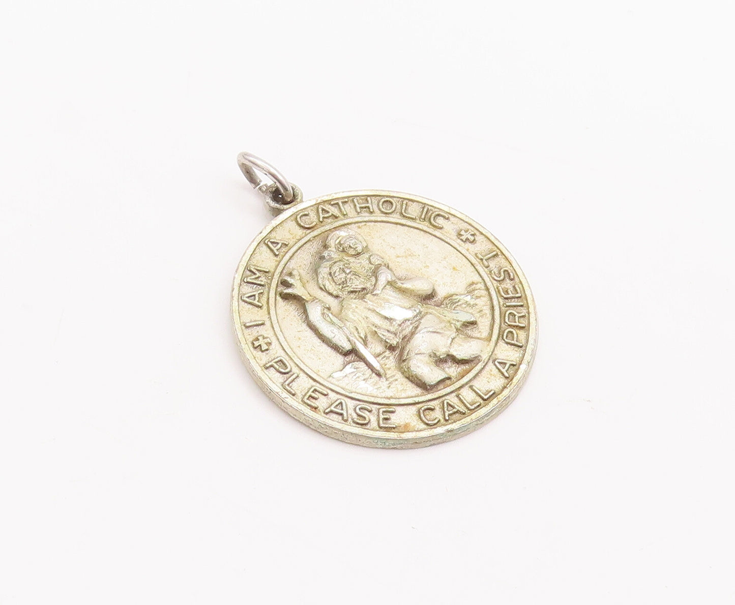 925 Sterling Silver Vintage Pendant CREED Religious Carved Heavy Coin  PT23257