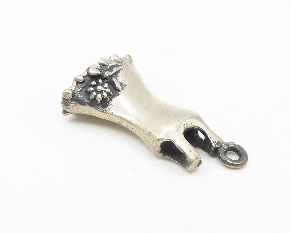 925 Sterling Silver  Vintage Dark Tone Floral Dress Motif Pendant  PT8758