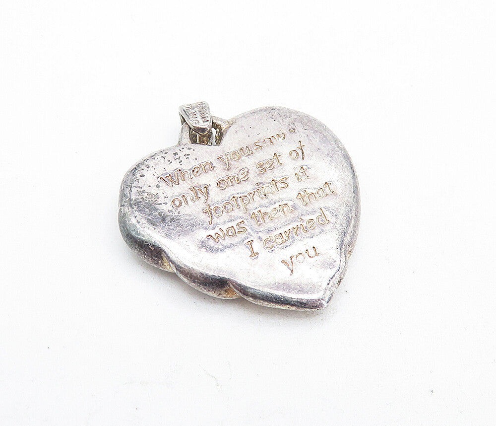 GORHAM 925 Sterling Silver  Vintage Love Heart Etched Quote Pendant  PT5381