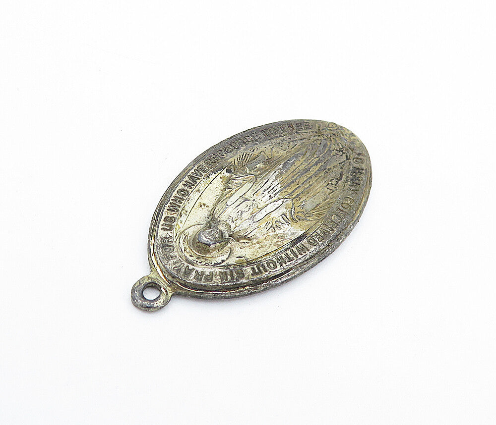 925 Sterling Silver  Vintage Antique Oxidized Religious Prayer Pendant  PT4263