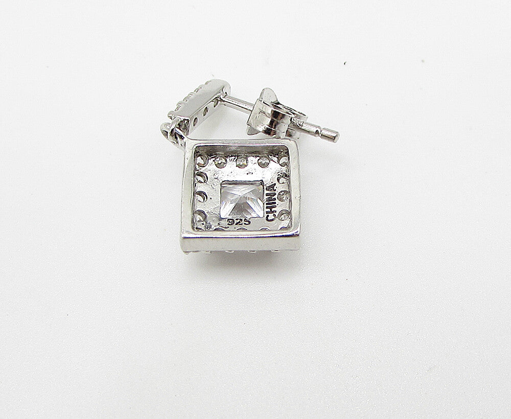 925 Sterling Silver  White Topaz & Cubic Zirconia Stud Drop Earrings  EG1439