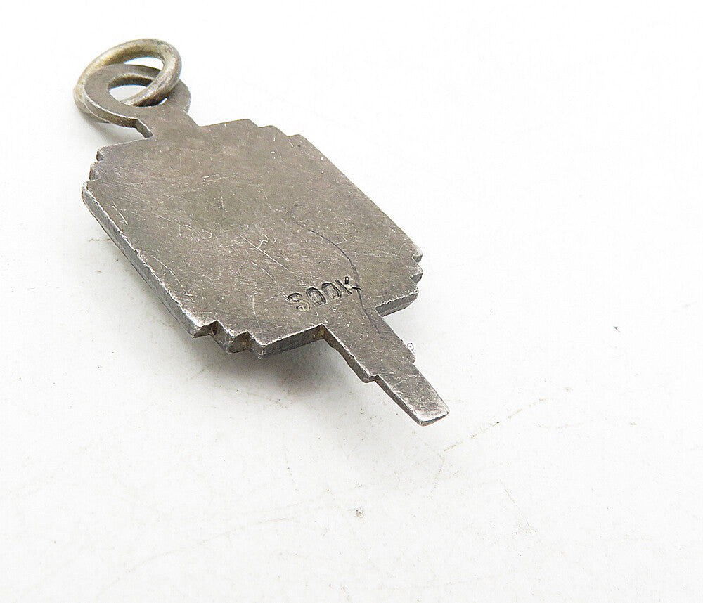 925 Sterling Silver  Vintage Antique Enamel Coated Oxidized Pendant  PT6717