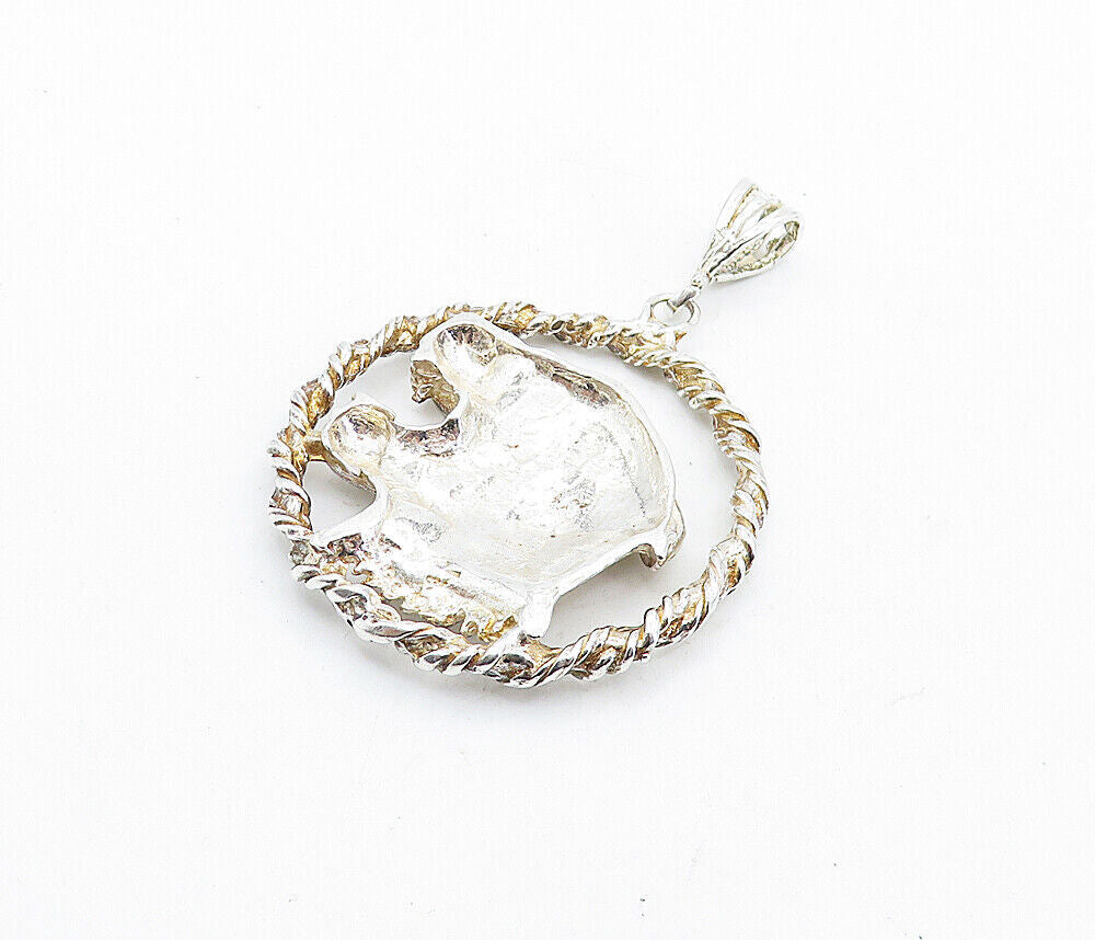 925 Sterling Silver  Vintage Shiny Sculpted Wild Cat Twist Pendant  PT4790