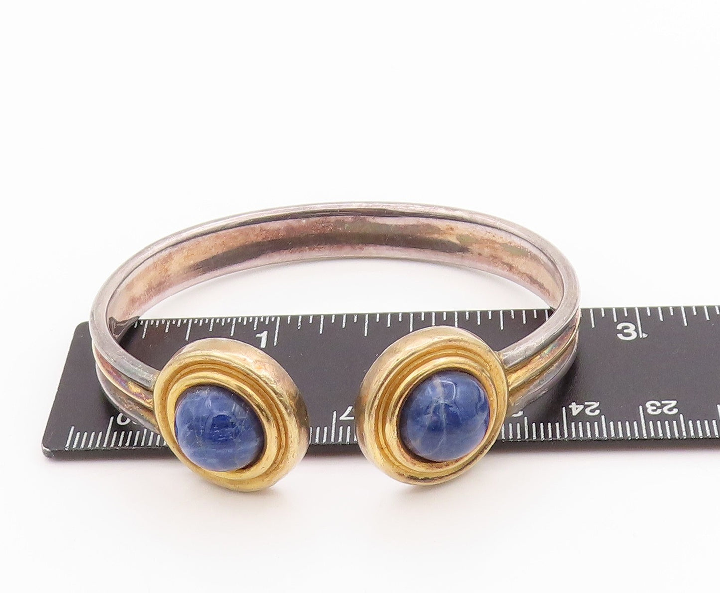 925 Sterling Silver Vintage Bracelet GREECE Grooved Cabochon Gemstone  BT11182