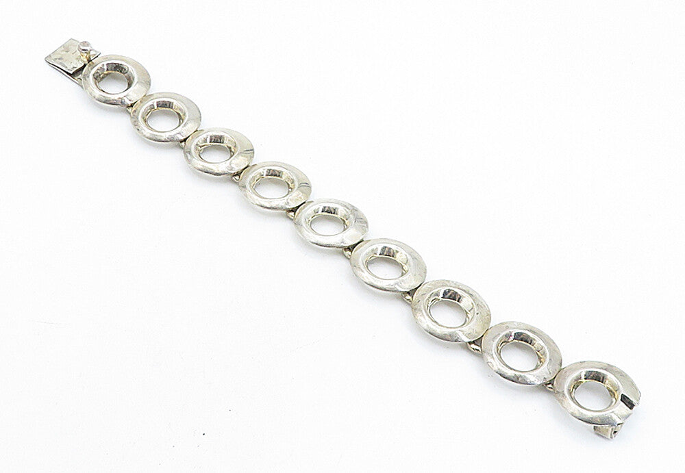 MEXICO 925 Sterling Silver  Vintage Shiny Circle Link Chain Bracelet  BT1610