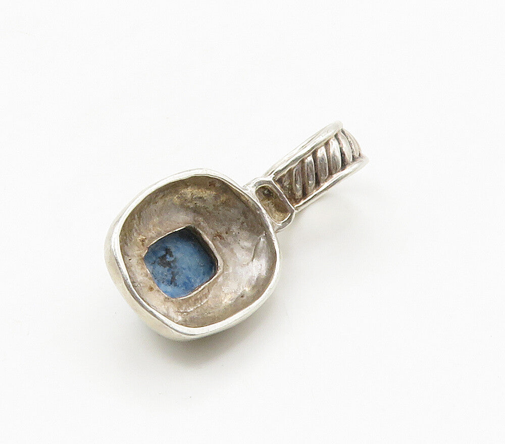 925 Sterling Silver  Vintage Cabochon Cut Turquoise Twist Pendant  PT13298