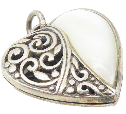 925 Sterling Silver  Vintage Mother Of Pearl Swirl Love Heart Pendant  PT9294
